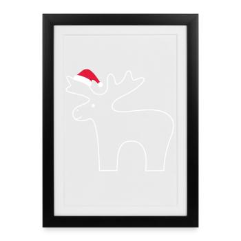 Renne avec chapeau de Père Noël - Affiche encadrée (27 × 37 cm) - noir - Devant