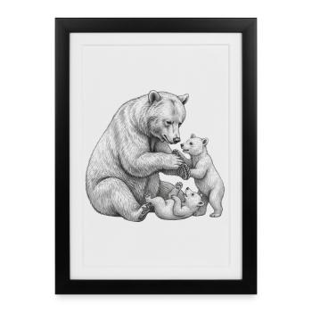 Ours et ses petits  - Affiche encadrée (27 × 37 cm) - noir - Devant