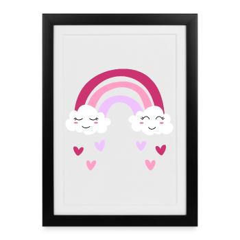Purple rainbow with clouds and hearts for girls - Framed poster (27 × 37 cm) - black - Front