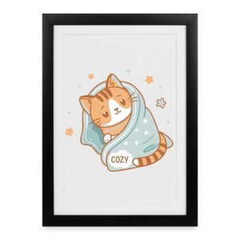 Cozy Cat Under Starry Blanket Cozy - Framed poster (27 × 37 cm) - black - Front