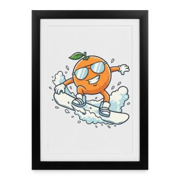 Cool Snowboard Orange with Sunglasses - Framed poster (27 × 37 cm) - black - Front