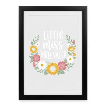 Threenager 3e anniversaire 3 ans Filles - Affiche encadrée (27 × 37 cm) - noir - Devant