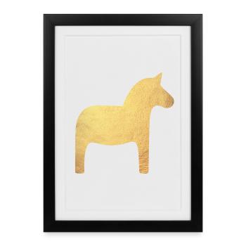 Dala Horse Gold Sweden Christmas Decoration Luxury - Framed poster (27 × 37 cm) - black - Front