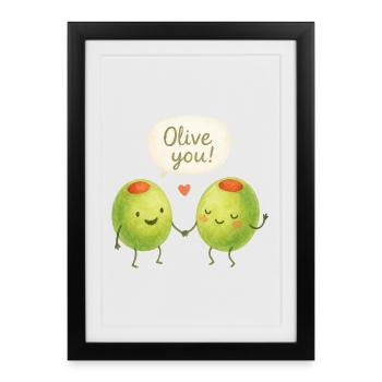 Olive You ! Couple Olive Love Amour de la Saint-Valentin - Affiche encadrée (27 × 37 cm) - noir - Devant