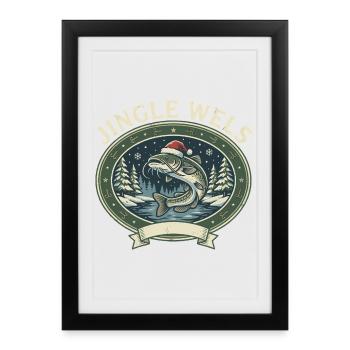 Noël de pêche au poisson-chat - Le cadeau amusant ! - Affiche encadrée (27 × 37 cm) - noir - Devant