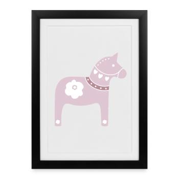 Dala Horse Pink Sweden Christmas Tradition Wood - Framed poster (27 × 37 cm) - black - Front