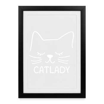 Cat Catlady Silhouette Outline Lineart Art - Framed poster (27 × 37 cm) - black - Front