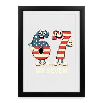 US Flag 67 Memes Six Seven - Affiche encadrée (27 × 37 cm) - noir - Devant