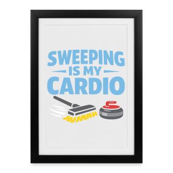 Curling, balayage drôle, cardio dur avec balai - Affiche encadrée (27 × 37 cm) - noir - Devant