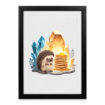 Hedgehog with pancakes in crystal cave - Framed poster (27 × 37 cm) - black - Front