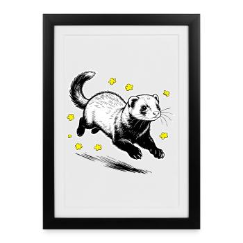 Furet dans des étincelles florales - Affiche encadrée (27 × 37 cm) - noir - Devant