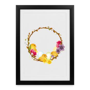 Couronne de printemps avec motif de Pâques et de printemps - Affiche encadrée (27 × 37 cm) - noir - Devant