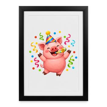 Fête des cochons Carnaval du Nouvel An - Affiche encadrée (27 × 37 cm) - noir - Devant