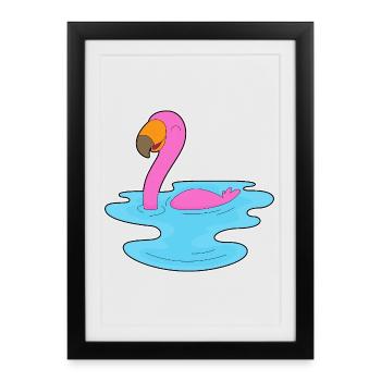 Natation au flamant rose - Affiche encadrée (27 × 37 cm) - noir - Devant