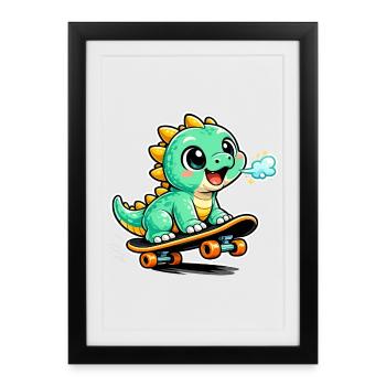 Héros du skateboard Dino vert - Affiche encadrée (27 × 37 cm) - noir - Devant