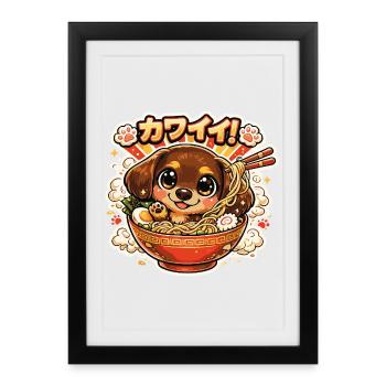 Teckel de Ramen Kawaii - Affiche encadrée (27 × 37 cm) - noir - Devant