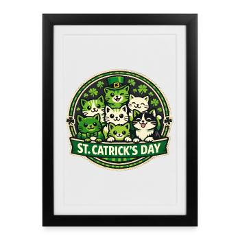 Saint-Catrick, chats mignons, chatons, trèfle irlandais - Affiche encadrée (27 × 37 cm) - noir - Devant