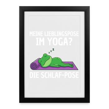 Posture préférée des grenouilles de yoga : dormir - Affiche encadrée (27 × 37 cm) - noir - Devant