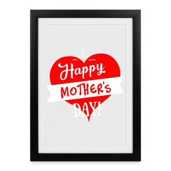Joyeuse fête des mères Cœur - Blanc Rouge - Affiche encadrée (27 × 37 cm) - noir - Devant