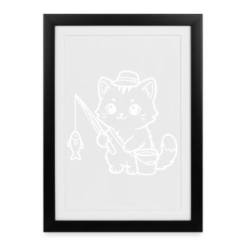 Kawaii Cat Fishing - Framed poster (27 × 37 cm) - black - Front