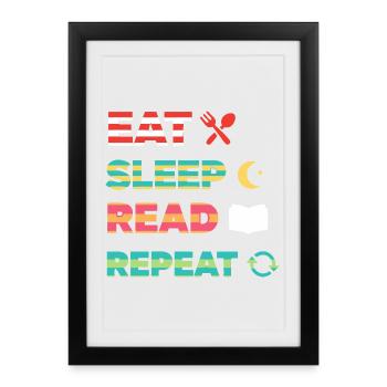 Eat Sleep Read Repeat Bookworm - Framed poster (27 × 37 cm) - black - Front
