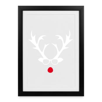 Silhouette de Rudolph avec lunettes - Affiche encadrée (27 × 37 cm) - noir - Devant
