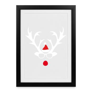 Père Noël renne à lunettes de Rudolph - Affiche encadrée (27 × 37 cm) - noir - Devant