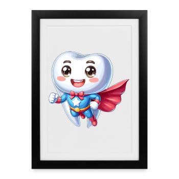 Dentist Superhero Tooth Teeth Hero Brushing Teeth - Framed poster (27 × 37 cm) - black - Front