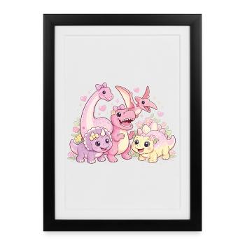 Cute Girl Dino Troop - Framed poster (27 × 37 cm) - black - Front