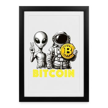 Bitcoin Alien Astronaut Crypto vers la Lune - Affiche encadrée (27 × 37 cm) - noir - Devant
