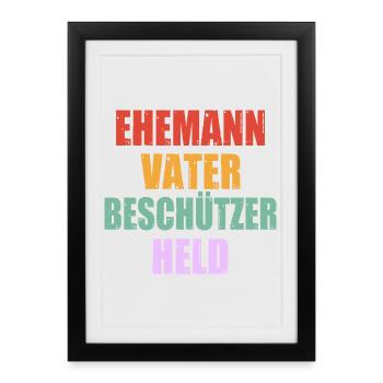 Fête des pères Grill Maître Papa Mari Hommes - Affiche encadrée (27 × 37 cm) - noir - Devant