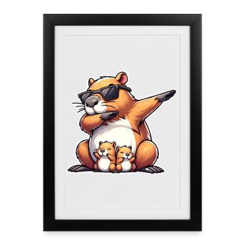 Capybara Papa - Gerahmtes Poster (27 × 37 cm) - Schwarz - Vorne