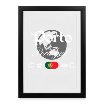 Porto Portugal Streetwear Reise Souvenir - Gerahmtes Poster (27 × 37 cm) - Schwarz - Vorne