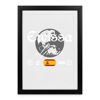 Ibiza-Stadt Spanien Streetwear Reise Souvenir - Gerahmtes Poster (27 × 37 cm) - Schwarz - Vorne