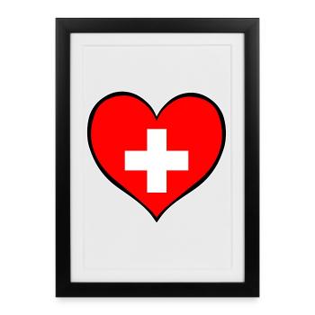 Drapeau du Cœur de la Suisse - Affiche encadrée (27 × 37 cm) - noir - Devant