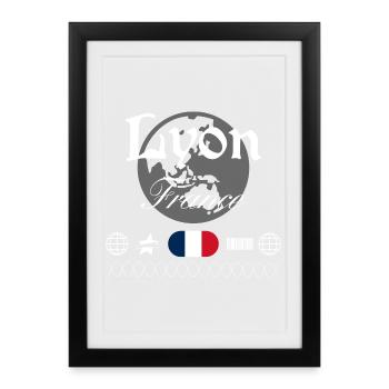 Lyon Frankreich Streetwear Reise Souvenir - Gerahmtes Poster (27 × 37 cm) - Schwarz - Vorne