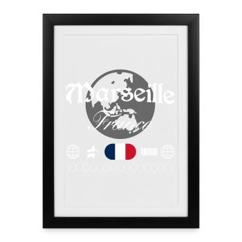Marseille Frankreich Streetwear Reise Souvenir - Gerahmtes Poster (27 × 37 cm) - Schwarz - Vorne