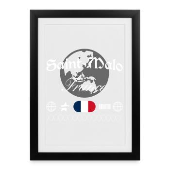 Saint-Malo Frankreich Streetwear Reise Souvenir - Gerahmtes Poster (27 × 37 cm) - Schwarz - Vorne
