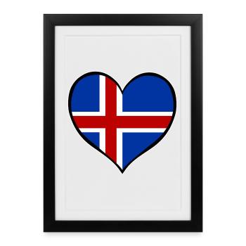 Drapeau du cœur islandais - Affiche encadrée (27 × 37 cm) - noir - Devant