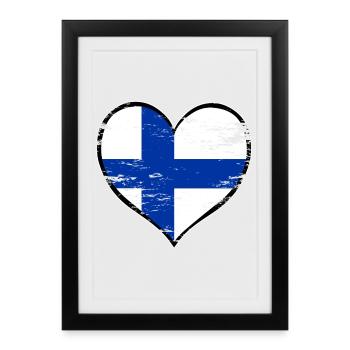 Finland heart flag used - Framed poster (27 × 37 cm) - black - Front