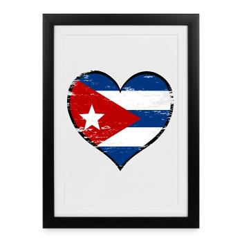 Drapeau du cœur de Cuba utilisé - Affiche encadrée (27 × 37 cm) - noir - Devant