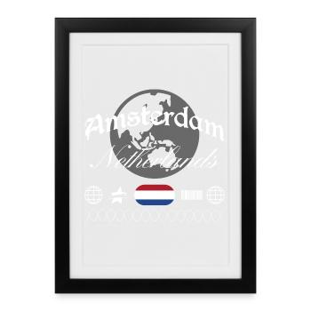Souvenir de voyage streetwear Amsterdam Pays-Bas - Affiche encadrée (27 × 37 cm) - noir - Devant