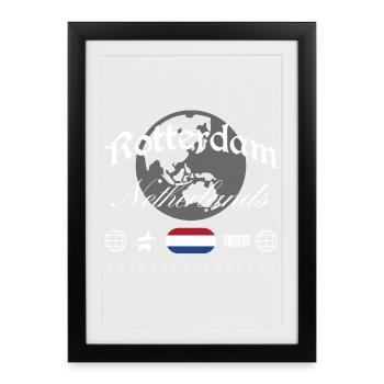 Souvenir de voyage streetwear Rotterdam aux Pays-Bas - Affiche encadrée (27 × 37 cm) - noir - Devant