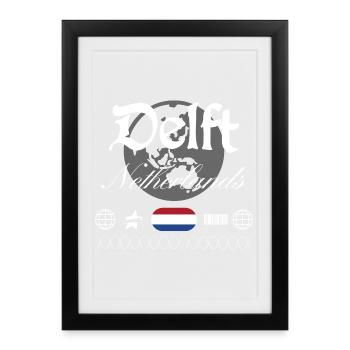 Souvenir de voyage streetwear pour les Pays-Bas à Delft - Affiche encadrée (27 × 37 cm) - noir - Devant