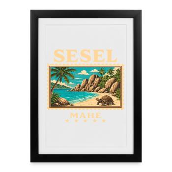 Marque de voyage vintage Seychelles Mahé - Affiche encadrée (27 × 37 cm) - noir - Devant