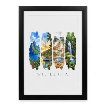 Voyage de vacances à Sainte-Lucie – Plage des Caraïbes et nature - Affiche encadrée (27 × 37 cm) - noir - Devant