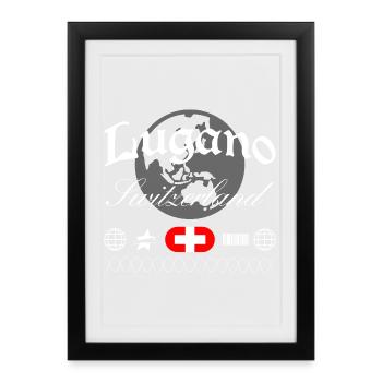 Souvenir de voyage streetwear Lugano en Suisse - Affiche encadrée (27 × 37 cm) - noir - Devant