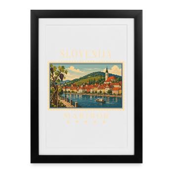 Marque de voyage vintage de Maribor en Slovénie - Affiche encadrée (27 × 37 cm) - noir - Devant