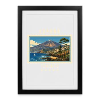 Spanien Teneriffa Vintage Reisemarke - Gerahmtes Poster (27 × 37 cm) - Schwarz - Vorne