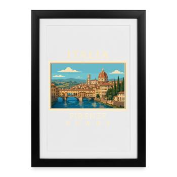 Italien Florenz Vintage Reisemarke - Gerahmtes Poster (27 × 37 cm) - Schwarz - Vorne